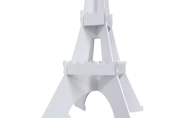 Hero 3D image of wooden and stylised Eiffel tower painted in white - 3D design