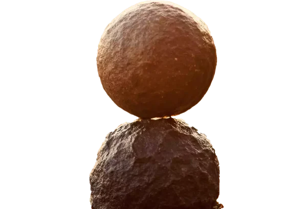 Hero image of two sphere shape rock on top of each other - graphic design